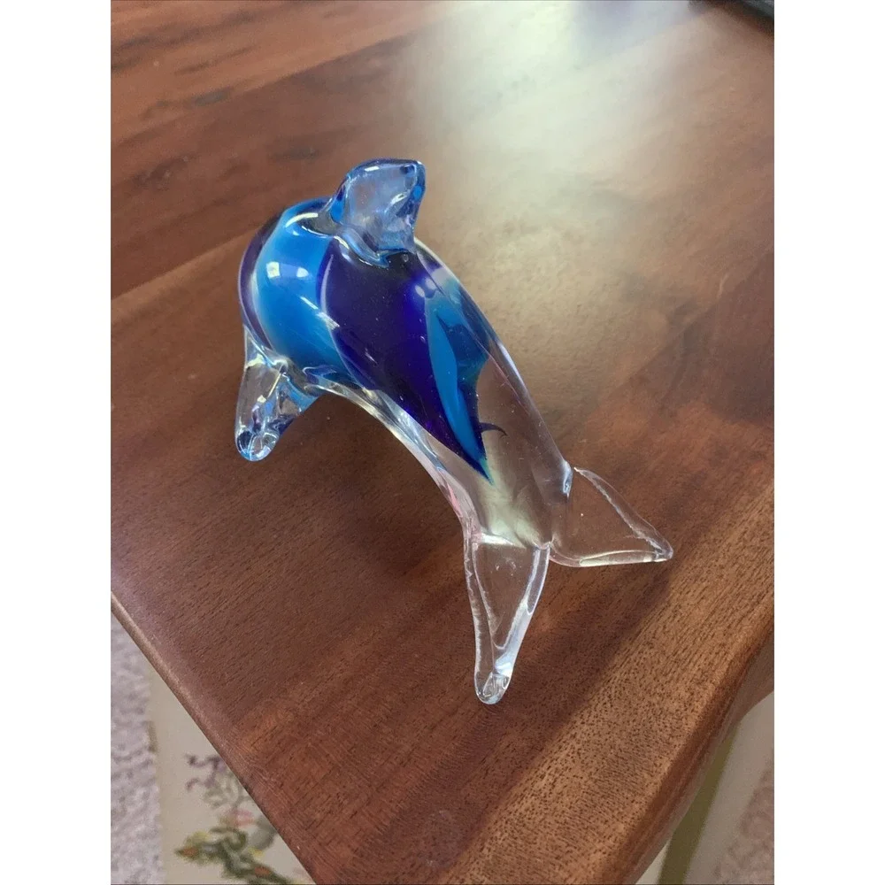Glass Dolphin Figurine Paperweight Ocean Nautical Sea Home Decor Beautiful Blue